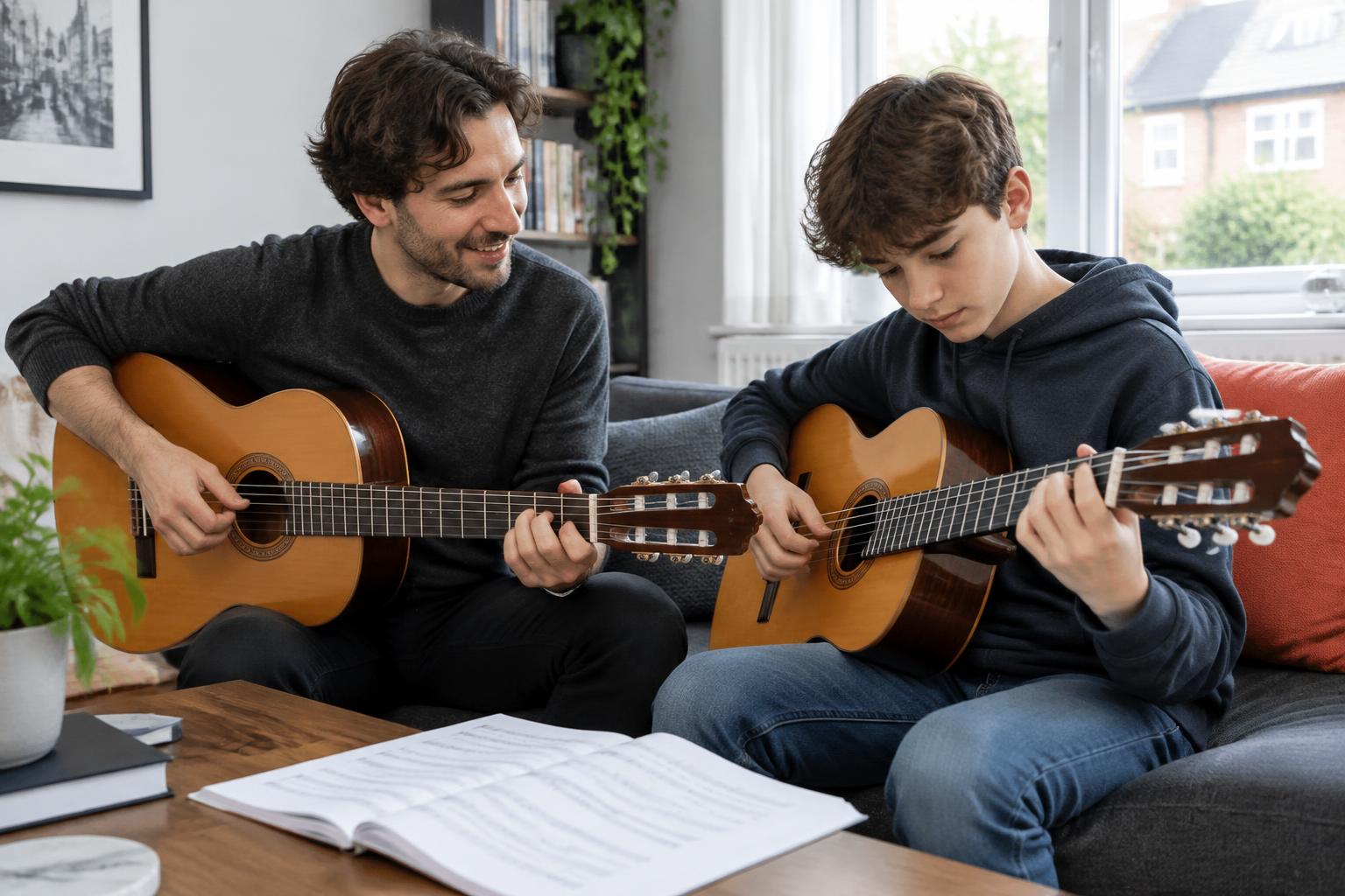 A guitar lesson in a London home